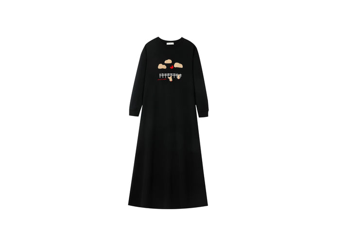 nightgown with sherpa graphic - black