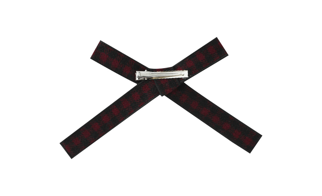 large checkered hairbow - burgundy checkered