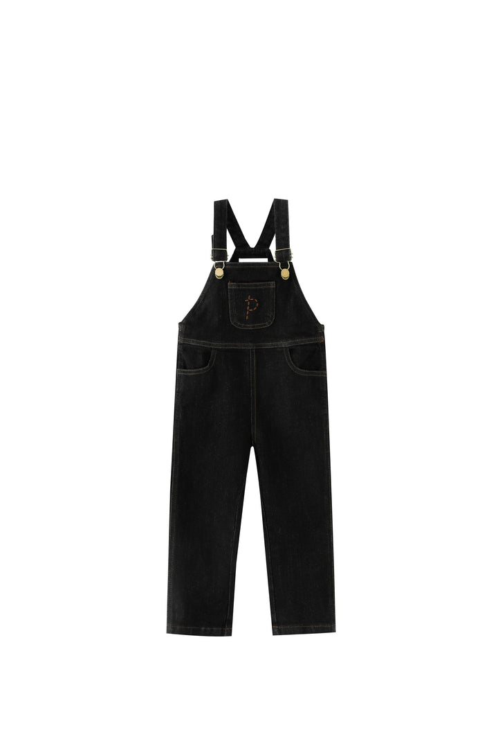 overall with center pocket - black denim