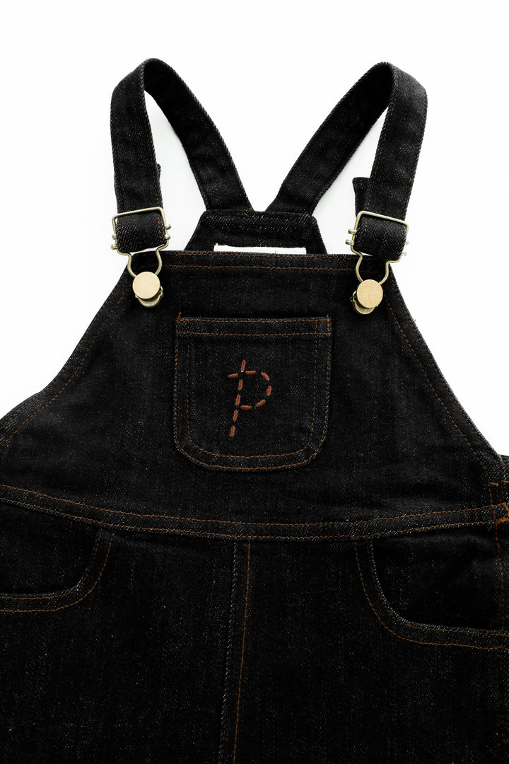 overall with center pocket - black denim