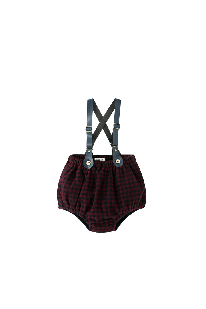 leather suspender checkered bloomer - burgundy checkered