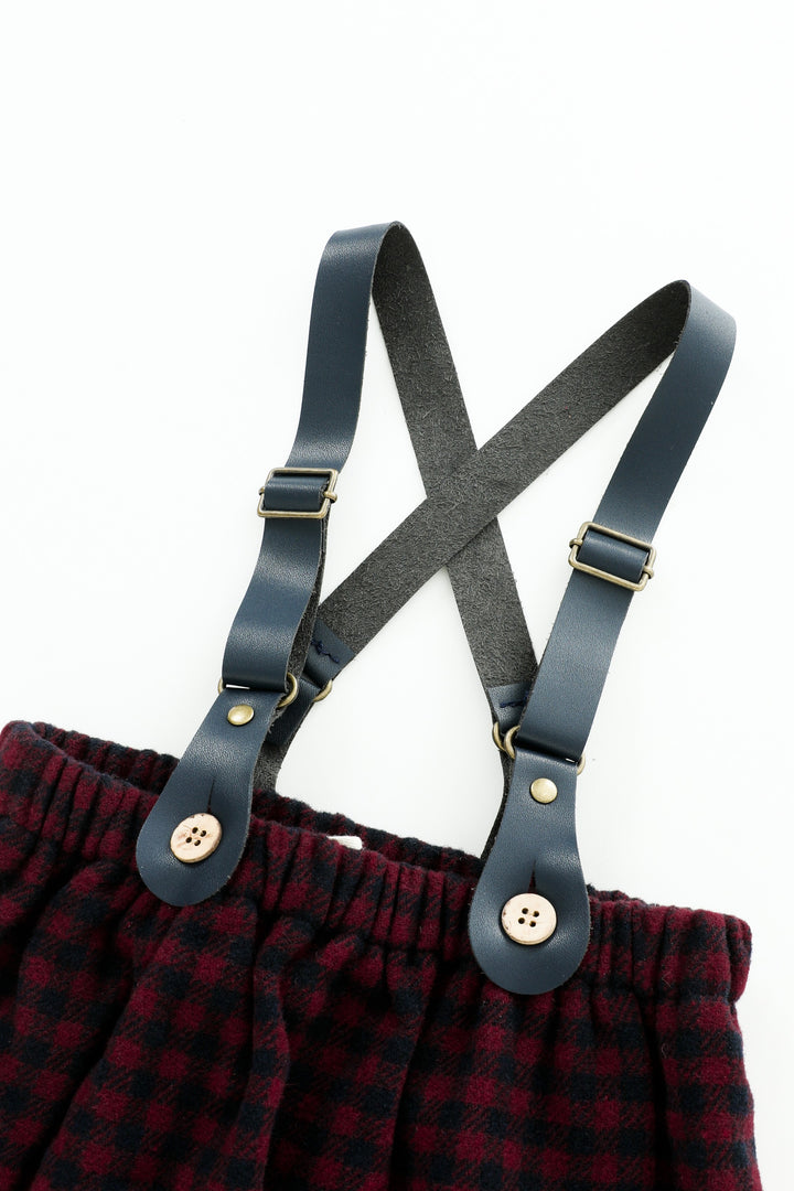 leather suspender checkered bloomer - burgundy checkered