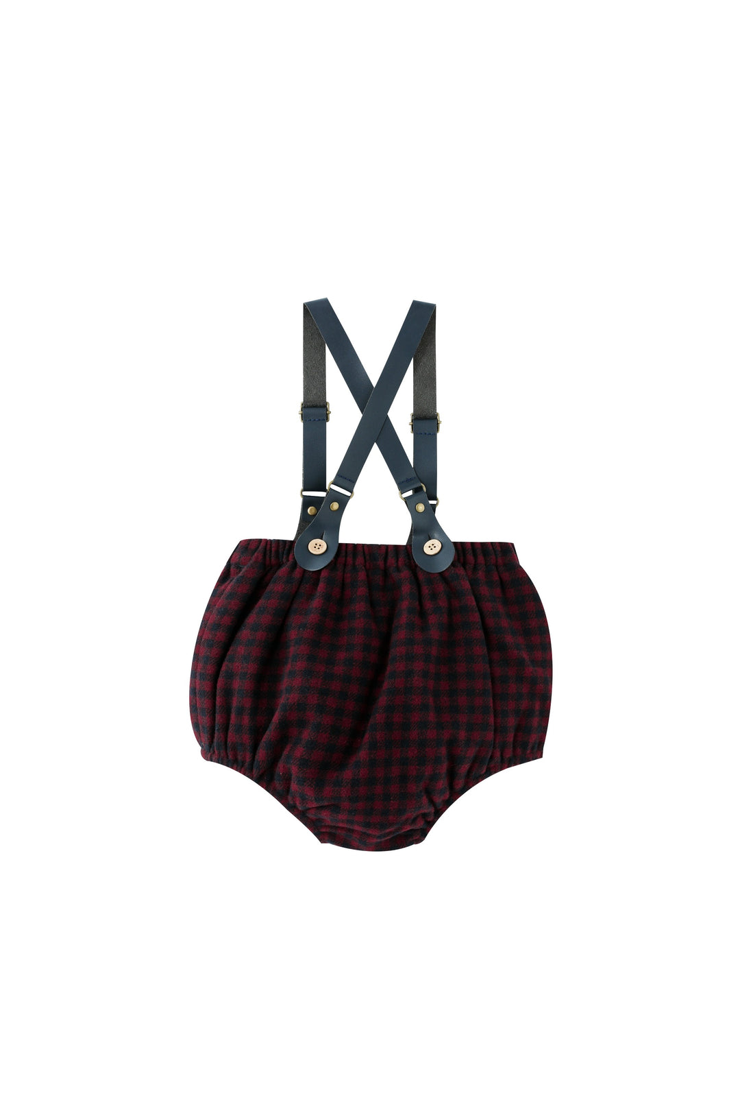 leather suspender checkered bloomer - burgundy checkered