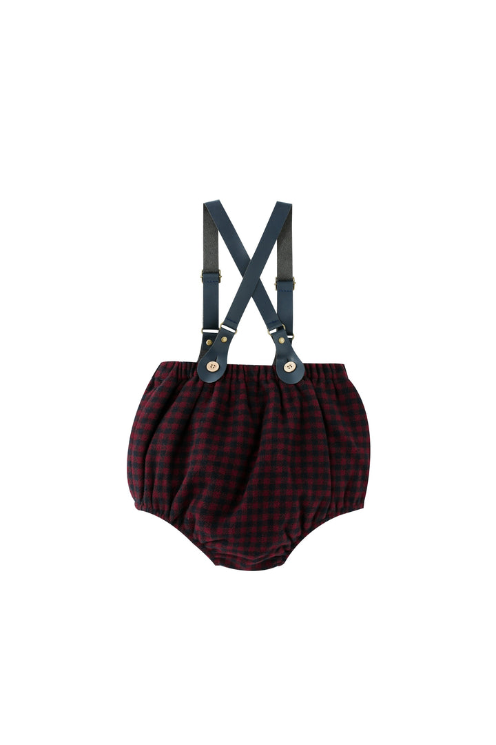 leather suspender checkered bloomer - burgundy checkered