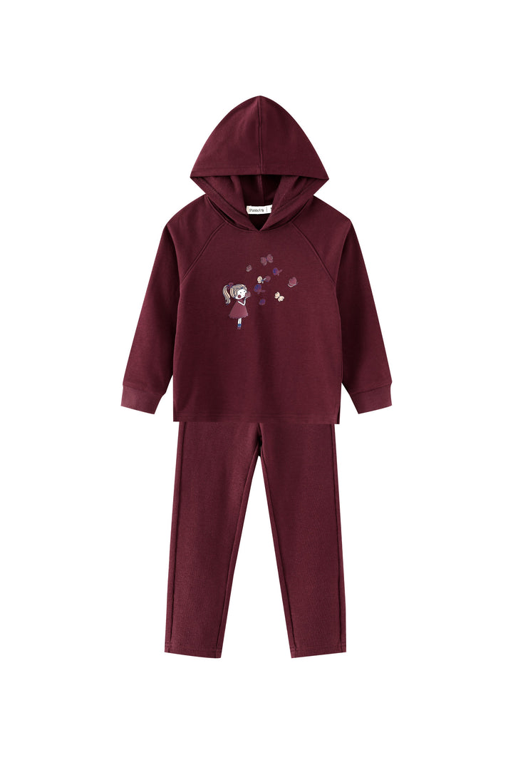 little girl graphic sweat set - burgundy