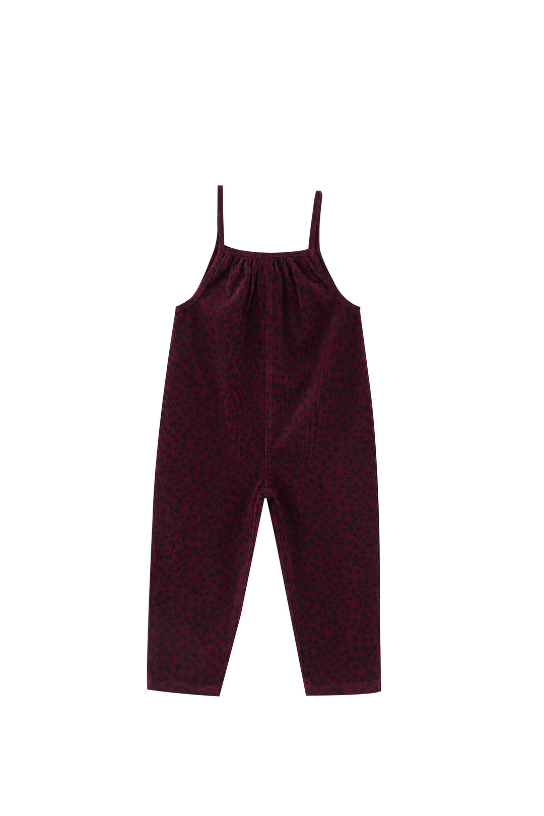 butterfly printed corduroy romper - burgundy