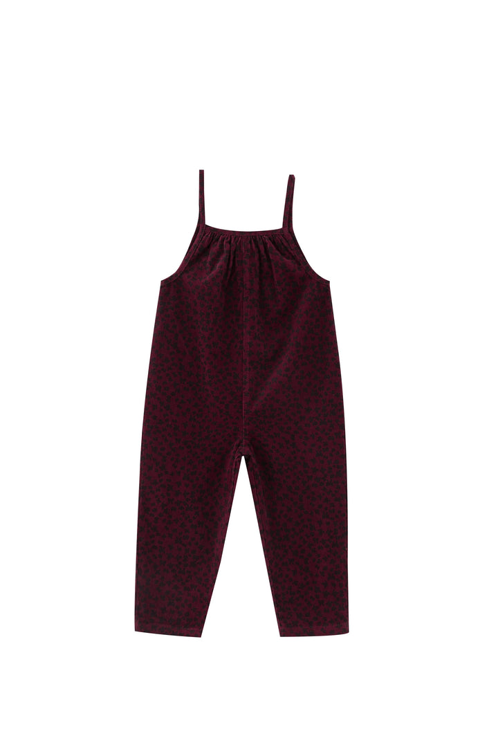 butterfly printed corduroy romper - burgundy