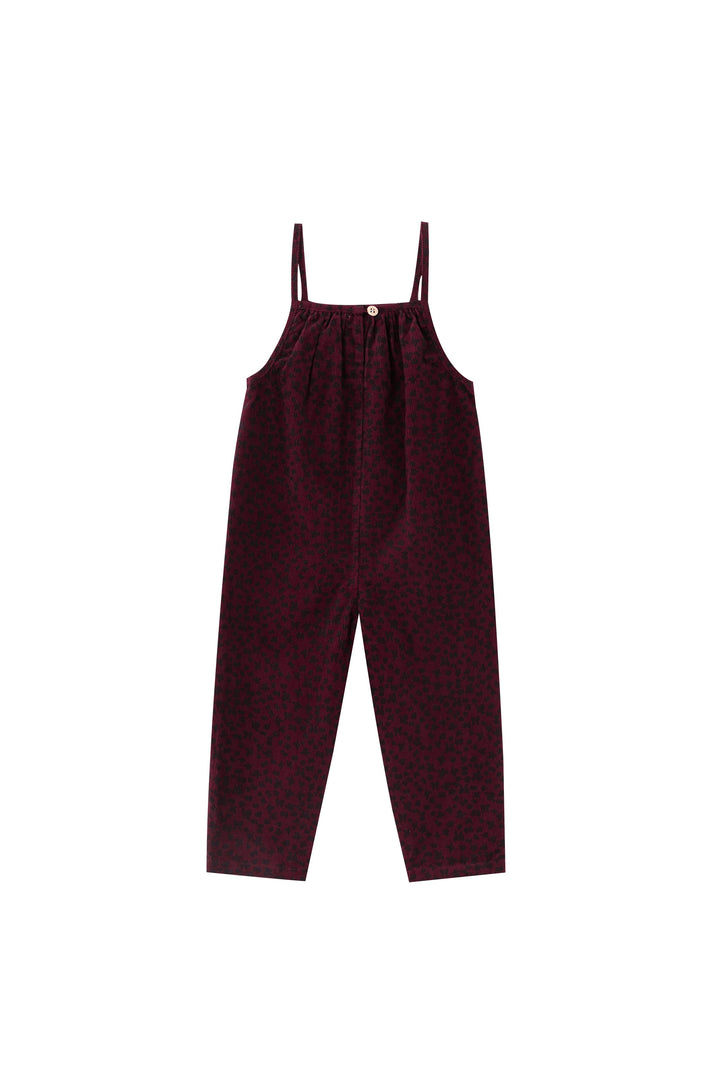 butterfly printed corduroy romper - burgundy