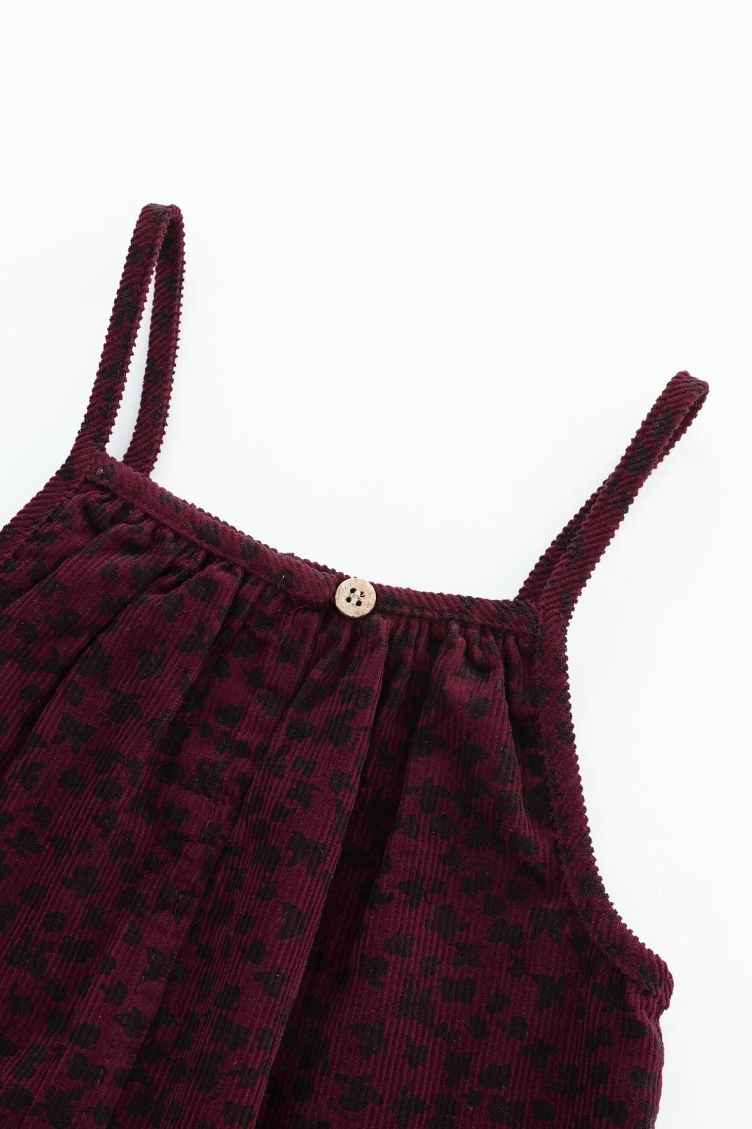 butterfly printed corduroy romper - burgundy