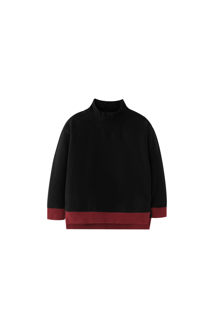 mock neck sweatshirt with contrast edging - black