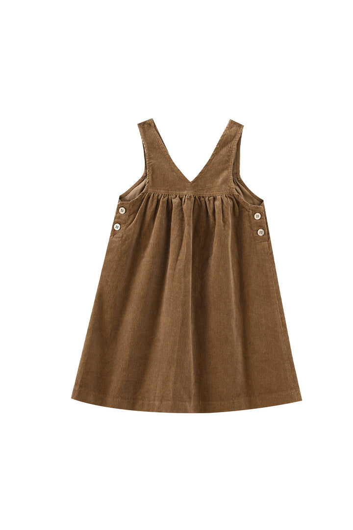 v neck yoke corduroy jumper - mocha