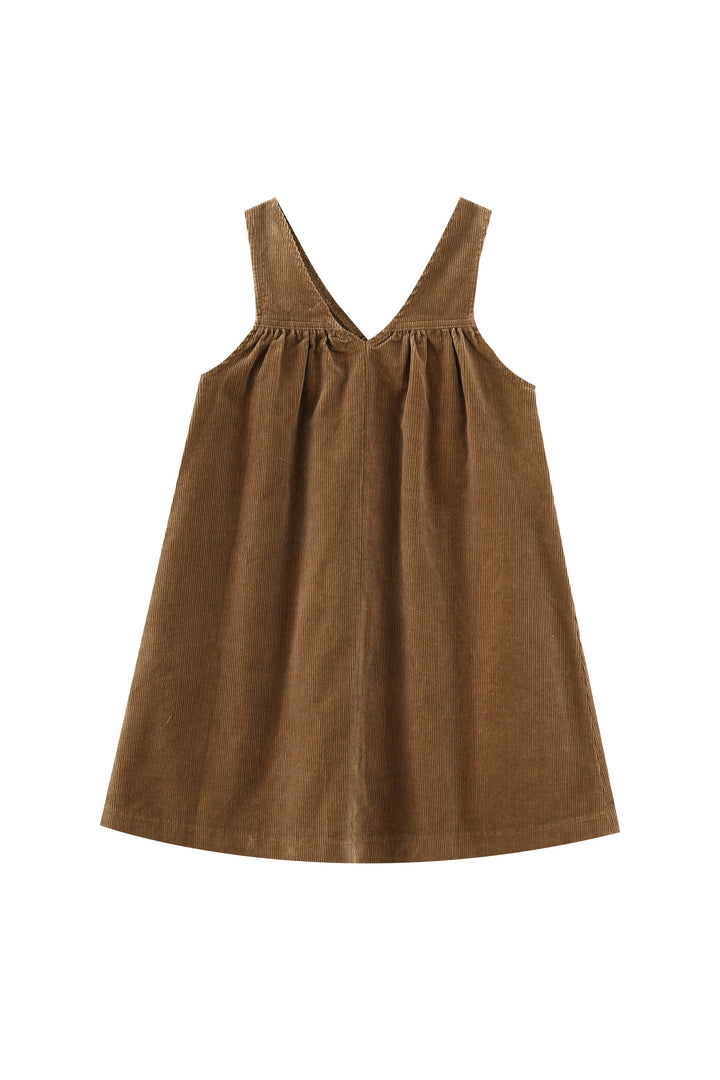 v neck yoke corduroy jumper - mocha