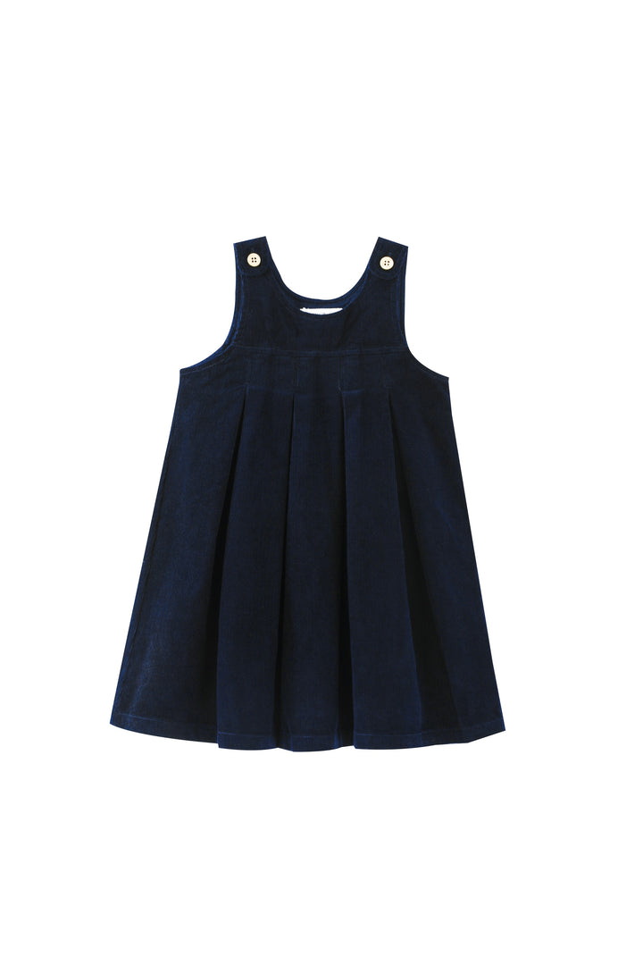 corduroy pleated high yoke jumper - navy