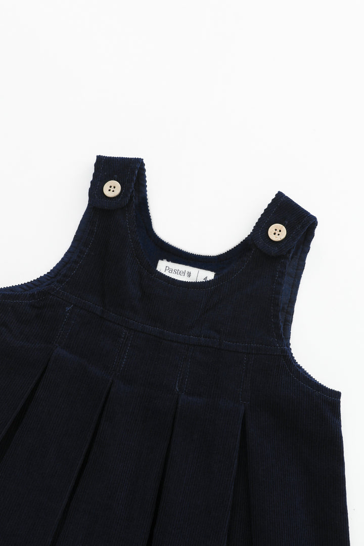 corduroy pleated high yoke jumper - navy