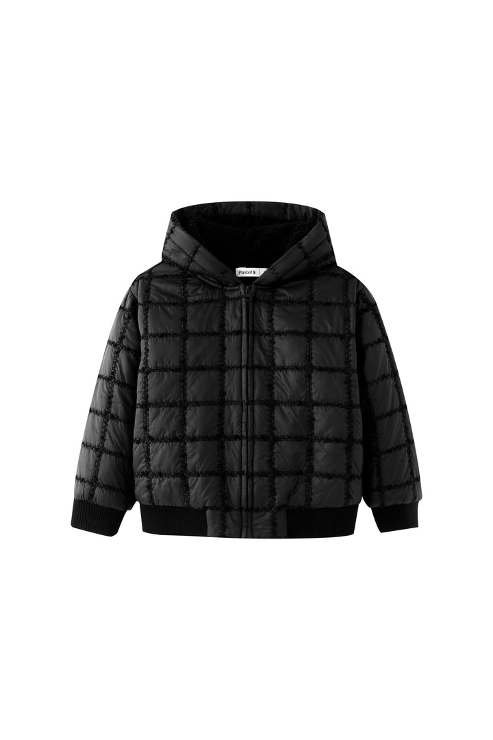 checkered quilted jacket - black