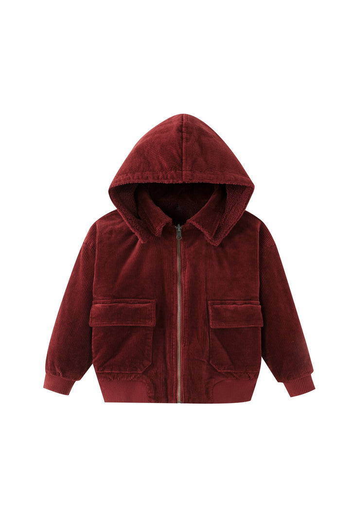 corduroy hooded jacket - rust
