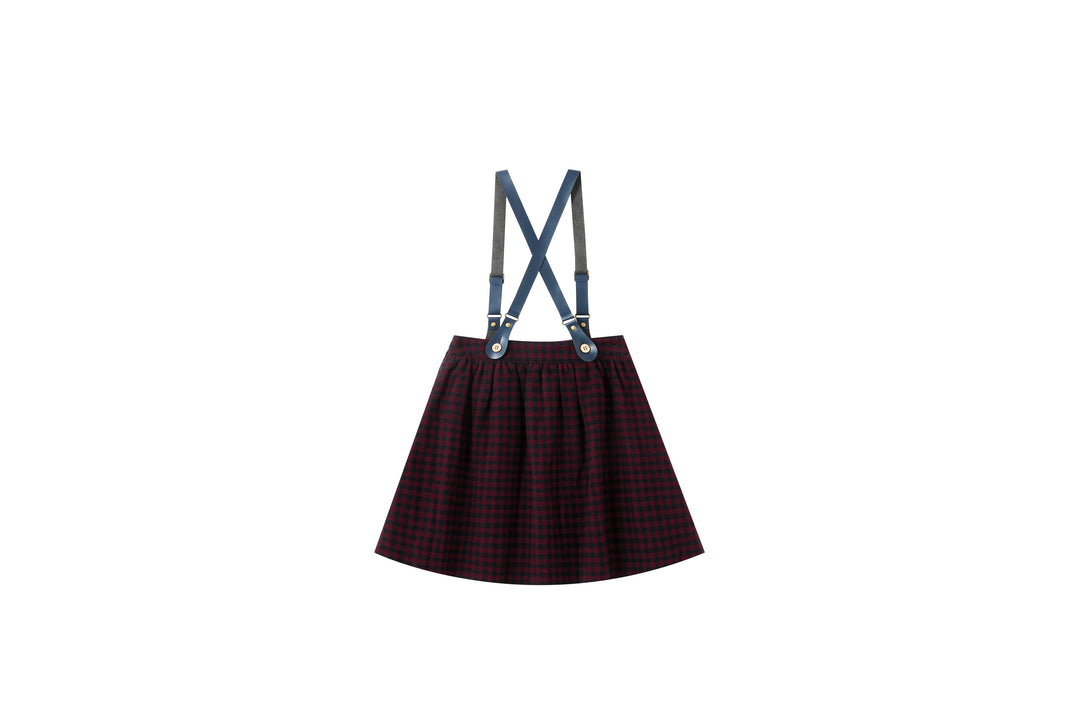 leather suspender checkered skirt - burgundy checkered