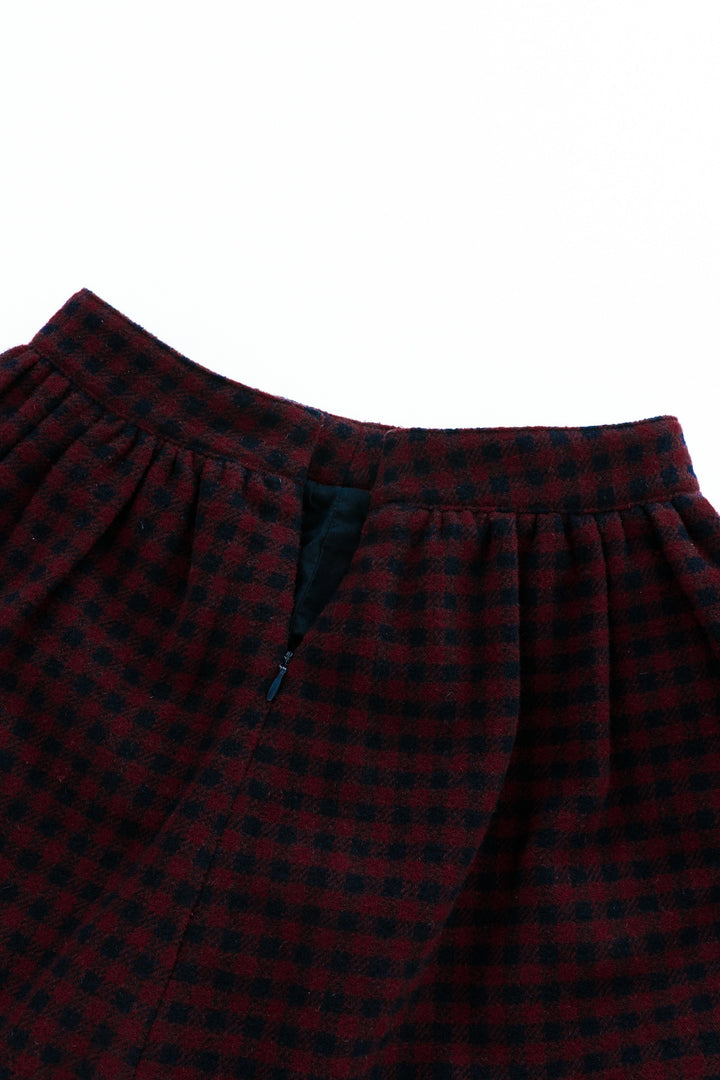 checkered circle skirt - burgundy checkered