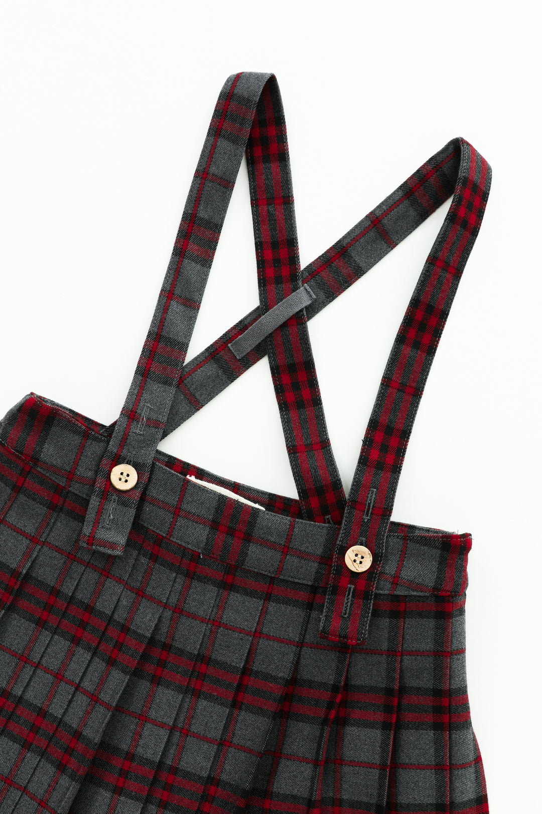 grey plaid pleated suspender skirt - grey plaid