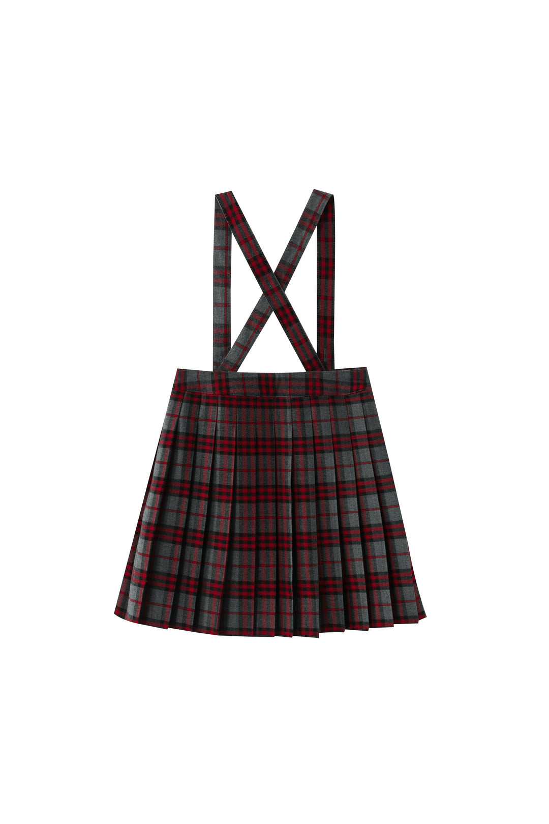 grey plaid pleated suspender skirt - grey plaid