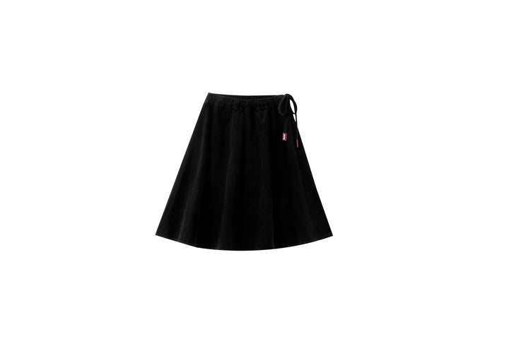 corduroy circle skirt with tie - black