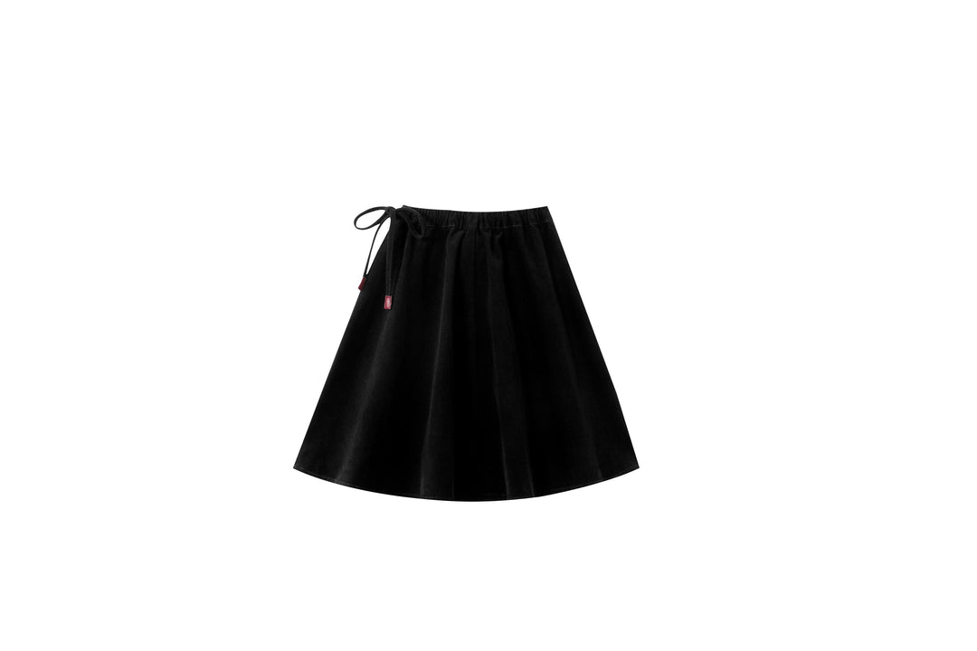 corduroy circle skirt with tie - black