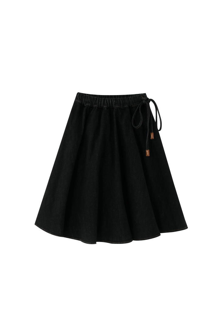 circle skirt with tie - black denim