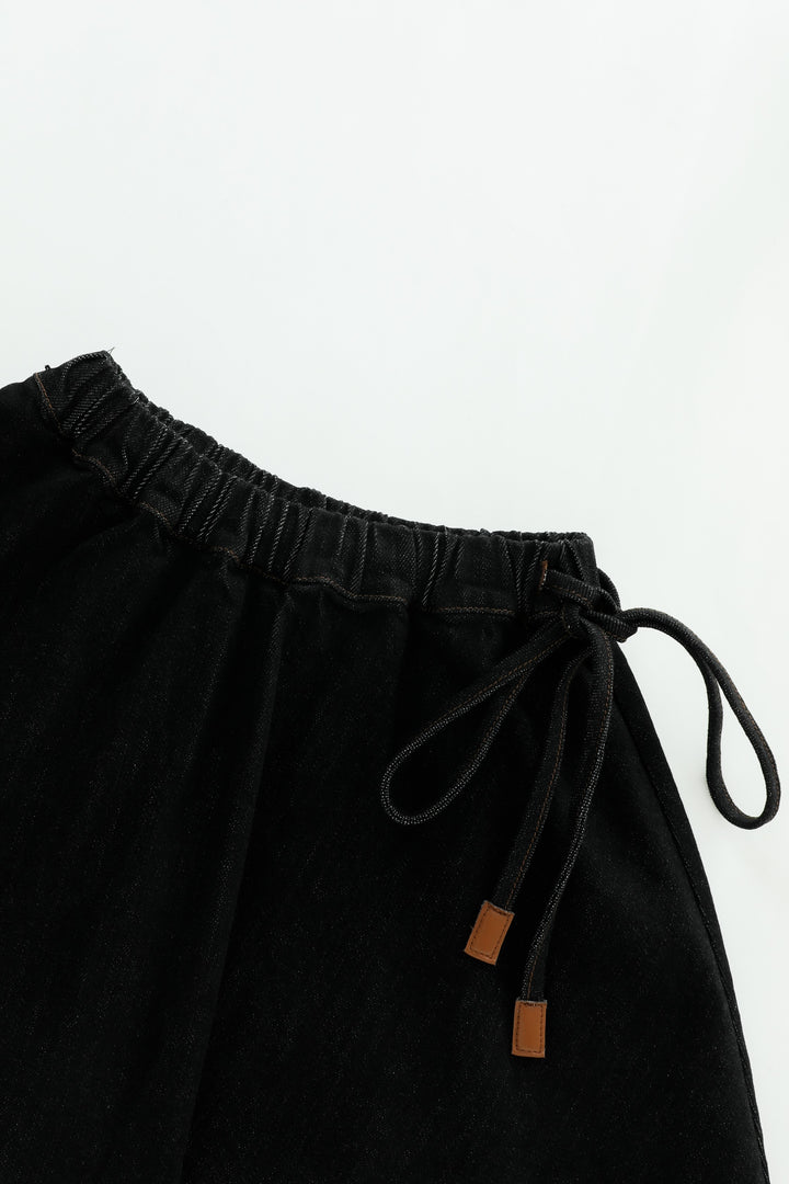 circle skirt with tie - black denim