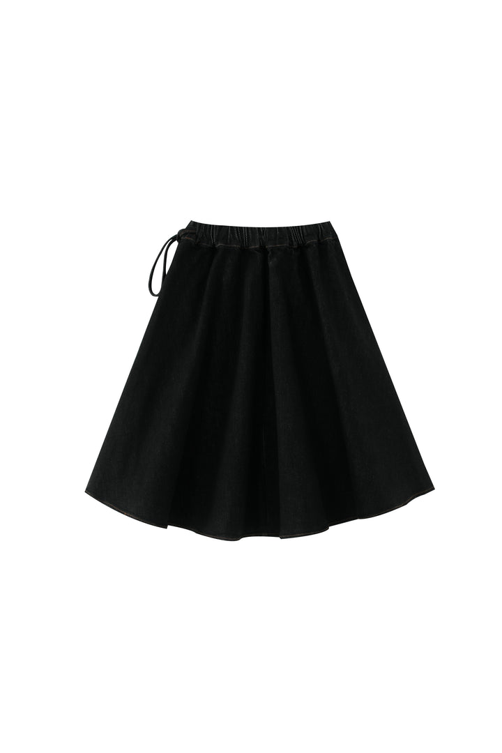 circle skirt with tie - black denim