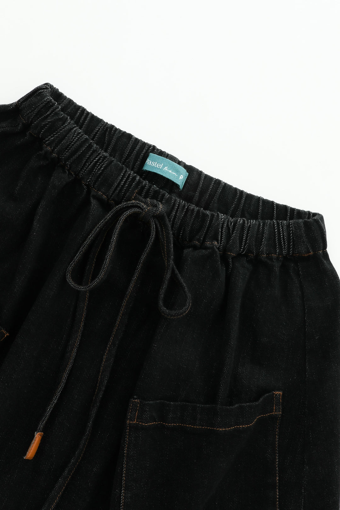 midi circle skirt with pockets and tie - black denim