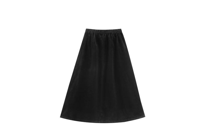 midi corduroy skirt with pockets - black