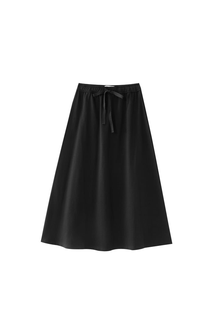 midi circle skirt with center tie - black
