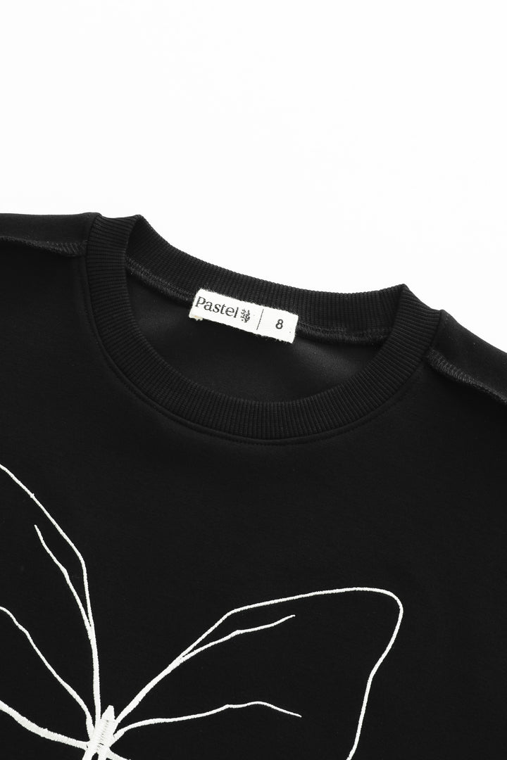 embroidered butterfly top - black