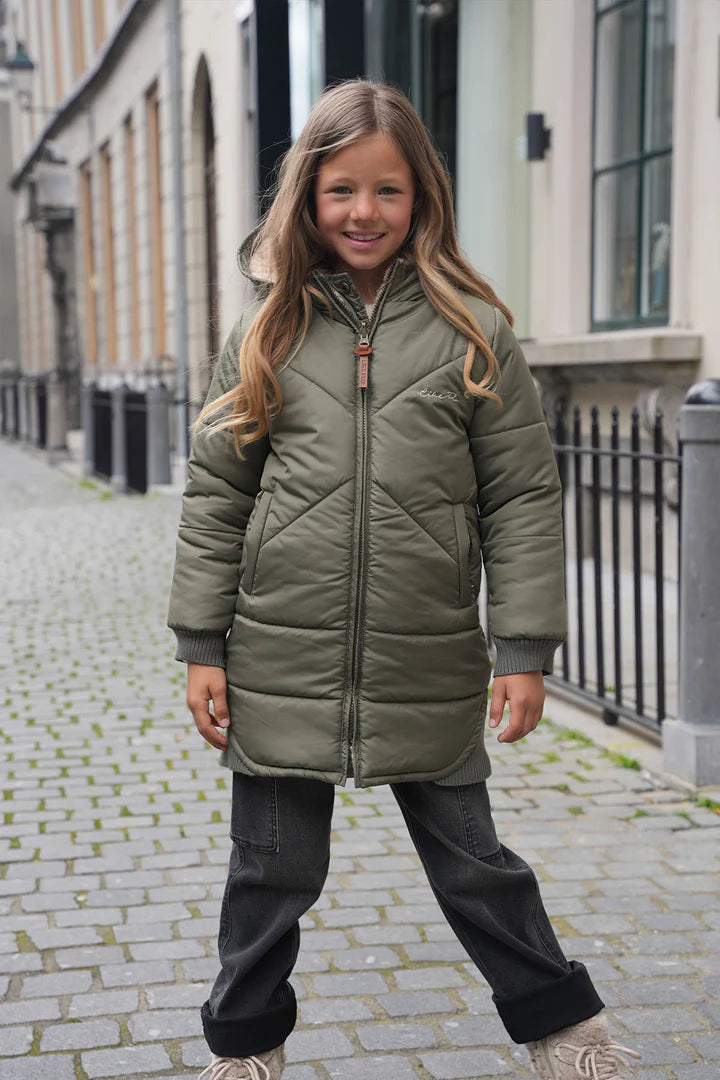 coat reversible long length puffer and fur - army-355