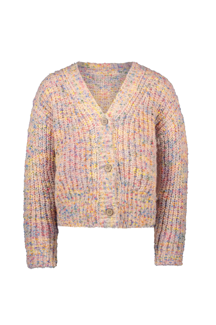 top l/s multi speckled knit v cardigan - spikkel