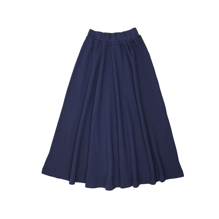 skirt midi gathered sweat drawstring waist - washed blue