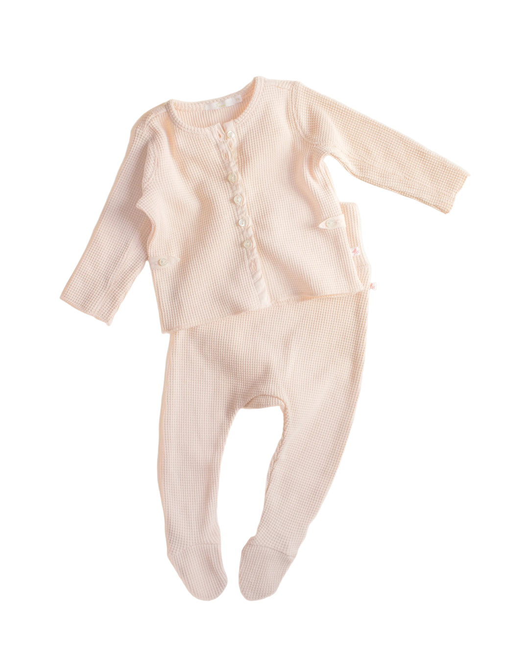 set knit waffle cardigan with footed leggings - ballet