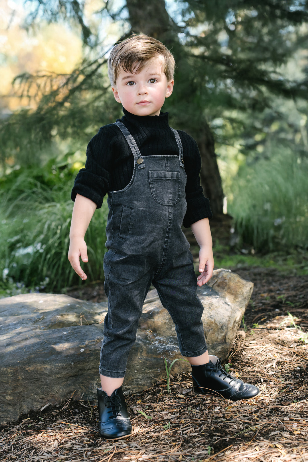 one piece long denim overalls - dark denim