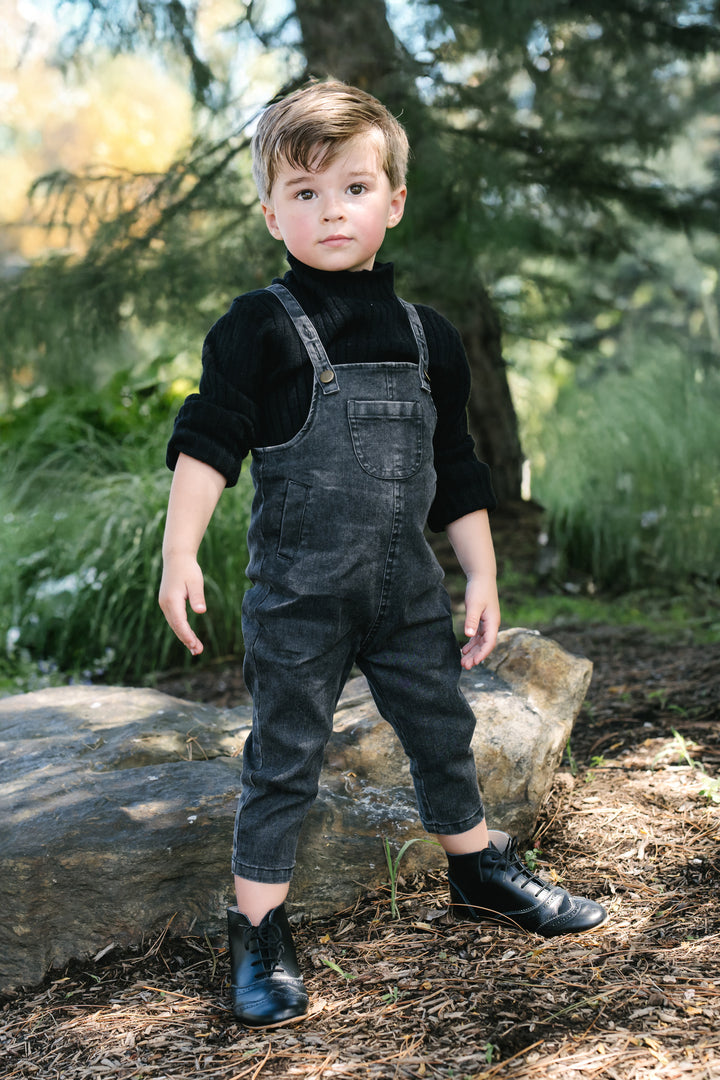 one piece long denim overalls - dark denim