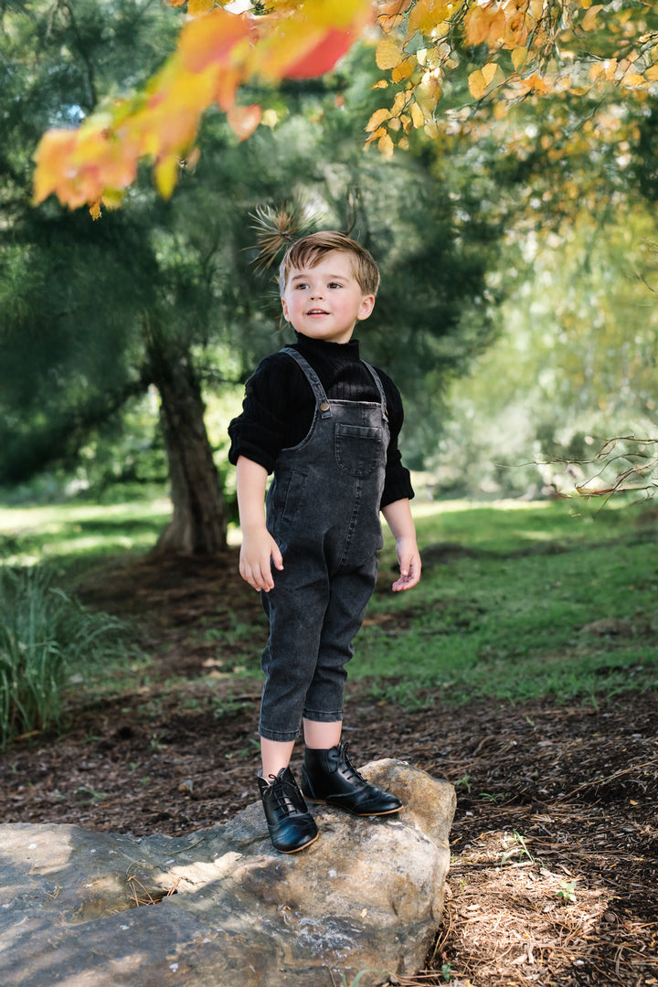 one piece long denim overalls - dark denim