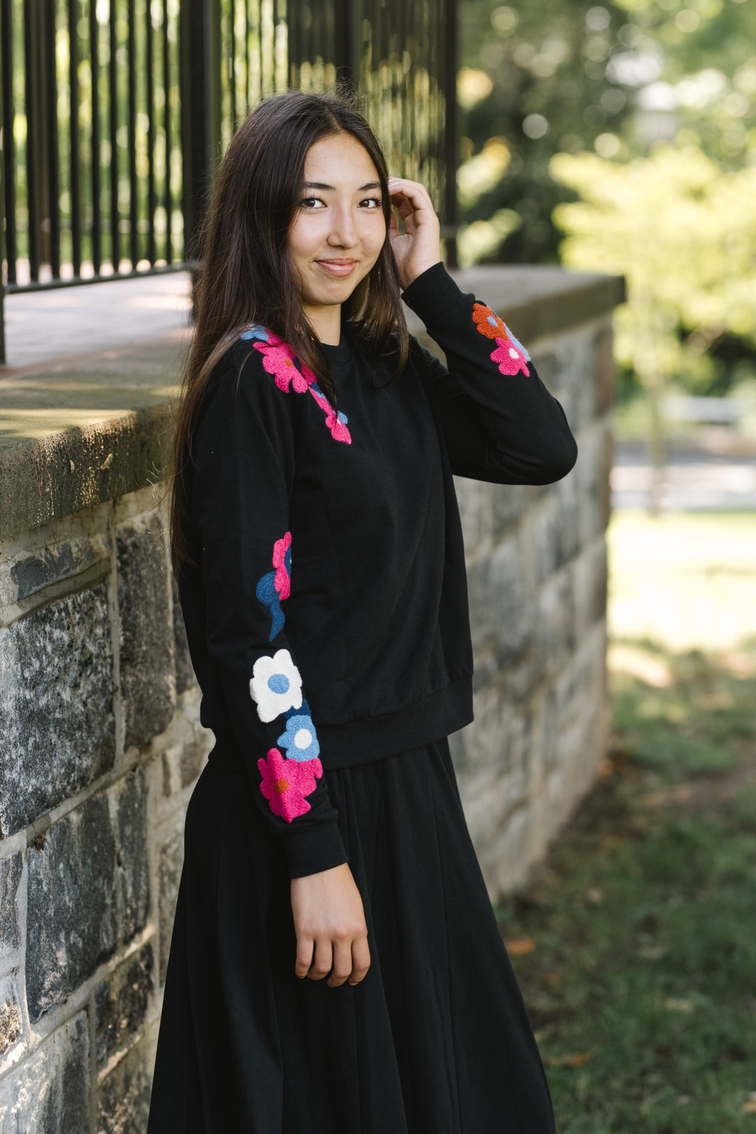 top l/s sherpa floral multi - black