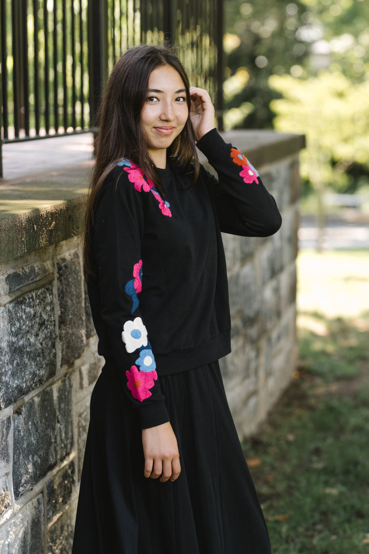 top l/s sherpa floral multi - black