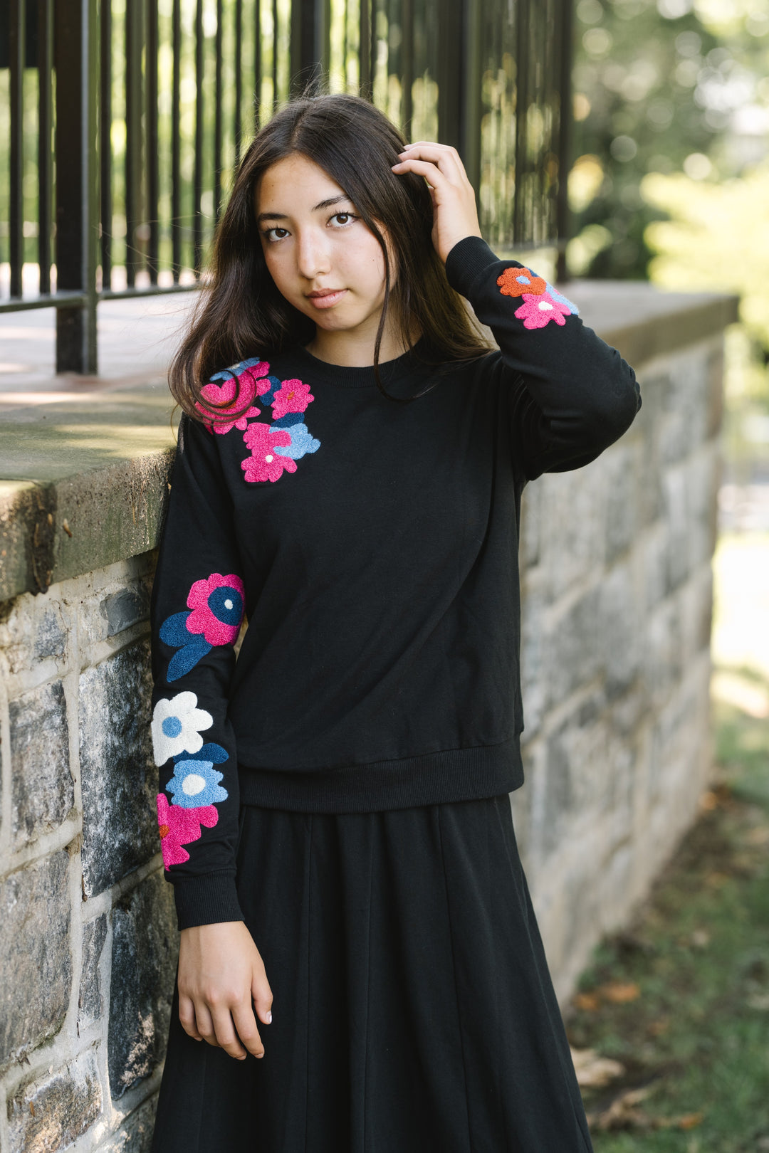 top l/s sherpa floral multi - black
