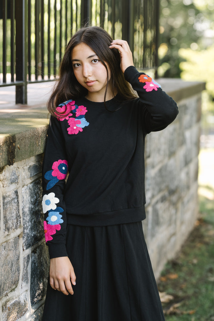 top l/s sherpa floral multi - black