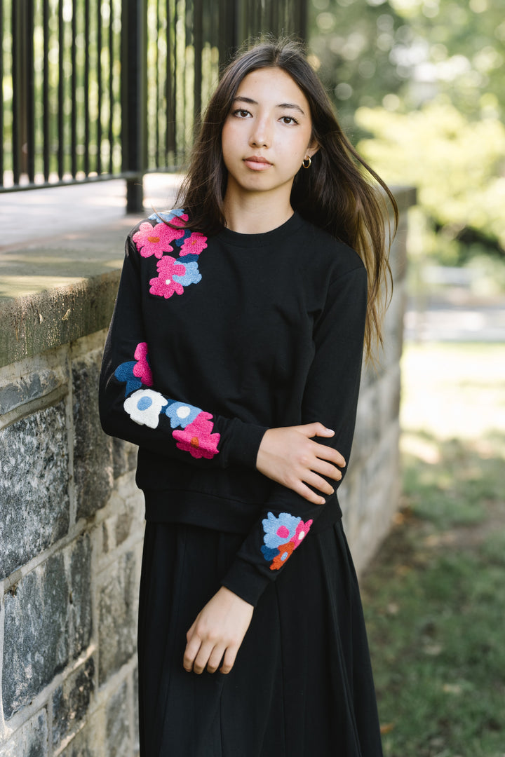 top l/s sherpa floral multi - black