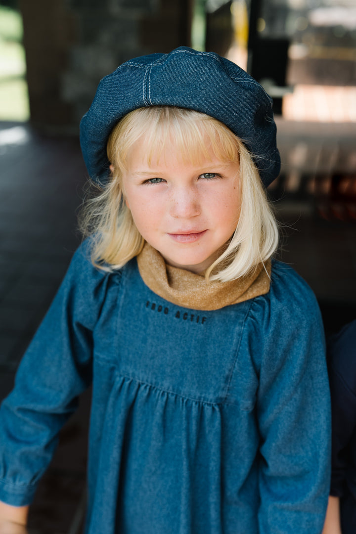 dress high waisted denim with puffy sleeve - denim