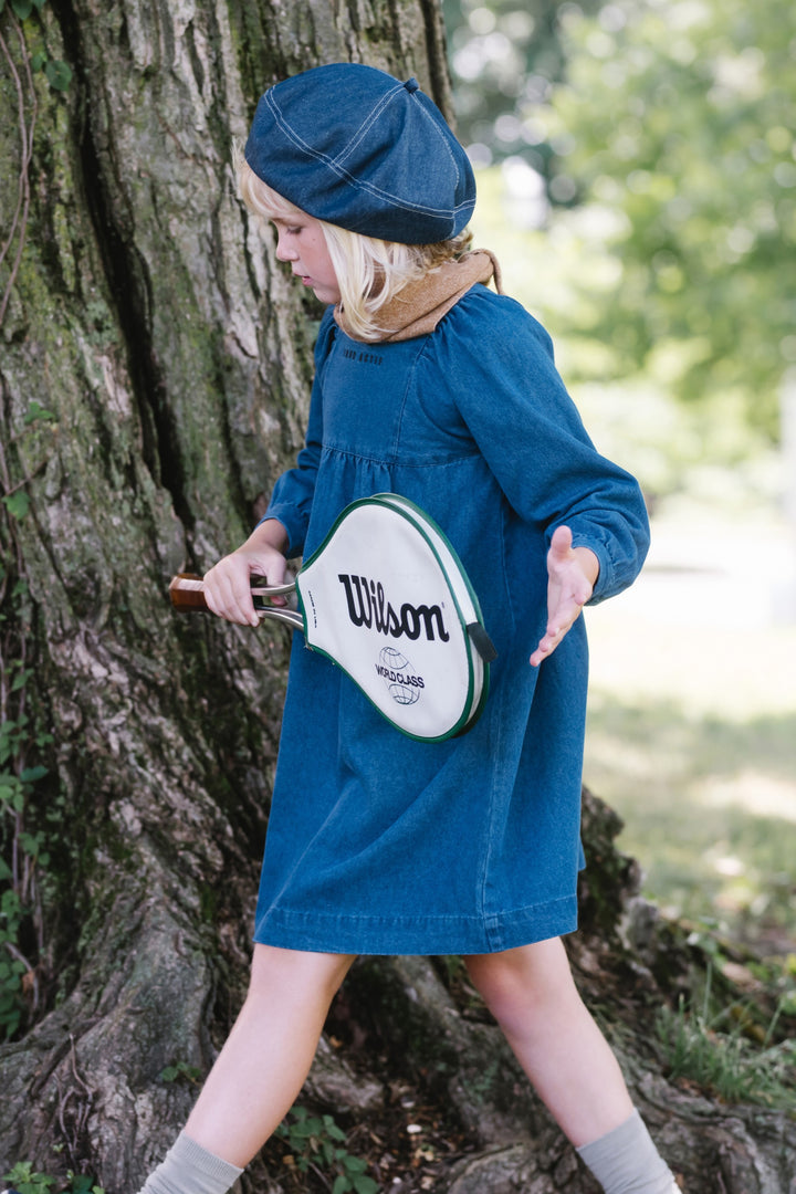 dress high waisted denim with puffy sleeve - denim