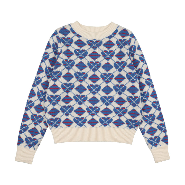 top l/s knit hearts sweater - printed