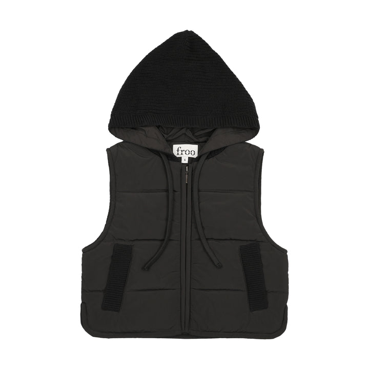 vest wren puffer zip up with hood - black