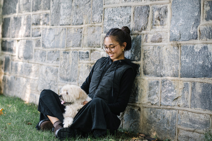 vest wren puffer zip up with hood - black